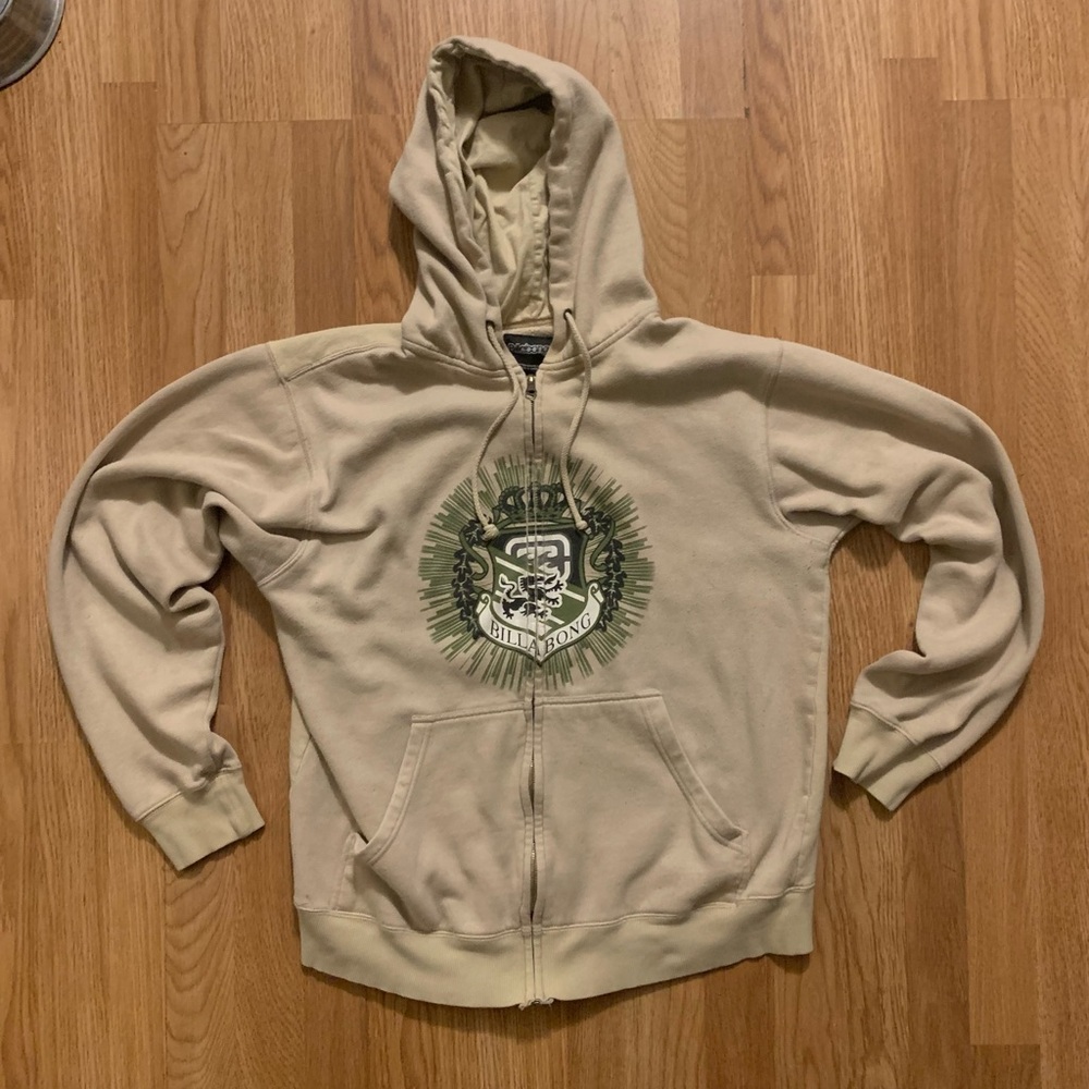 Billabong Zipup Hoodie XL Cream w/Green Billabong Design